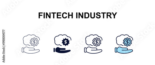 fintech industry  multi-style outline icon set - cryptocurrency concept. Thin line, regular, filled, colored fintech industry  icon