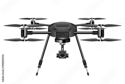 Aerial drone with camera mounted. Isolated on white background, clean shot.