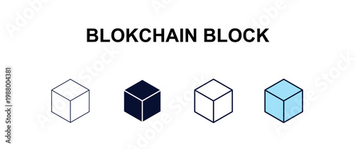 blokchain block  multi-style outline icon set - cryptocurrency concept. Thin line, regular, filled, colored blokchain block  icon