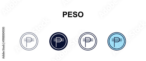 peso  multi-style outline icon set - cryptocurrency concept. Thin line, regular, filled, colored peso  icon