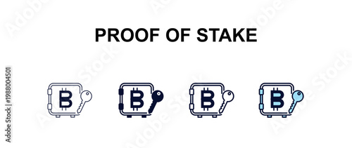 proof of stake  multi-style outline icon set - cryptocurrency concept. Thin line, regular, filled, colored proof of stake  icon