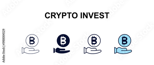 crypto invest  multi-style outline icon set - cryptocurrency concept. Thin line, regular, filled, colored crypto invest  icon