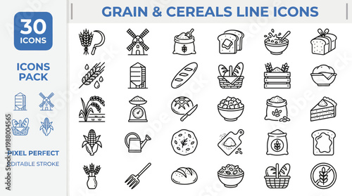 Foto Grain and Cereal outline icon set