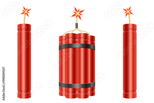 Dynamite sticks with burning fuses ready to explode for destruction.