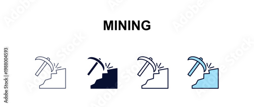 mining  multi-style outline icon set - cryptocurrency concept. Thin line, regular, filled, colored mining  icon