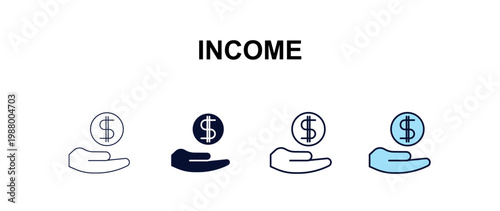 income  multi-style outline icon set - cryptocurrency concept. Thin line, regular, filled, colored income  icon
