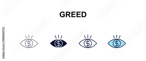 greed  multi-style outline icon set - cryptocurrency concept. Thin line, regular, filled, colored greed  icon