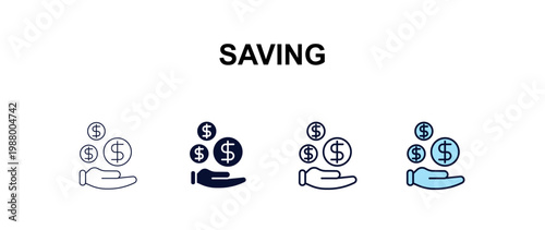 saving  multi-style outline icon set - cryptocurrency concept. Thin line, regular, filled, colored saving  icon
