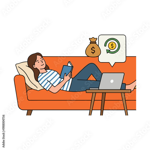 A cheerful man smiles while looking back over his shoulder in an illustration.