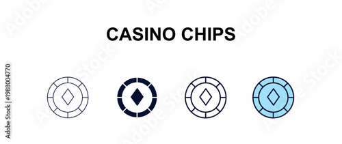 casino chips  multi-style outline icon set - cryptocurrency concept. Thin line, regular, filled, colored casino chips  icon