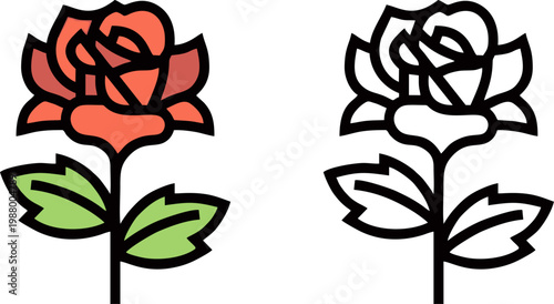 Red Rose Flower on Long Stem