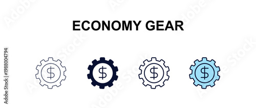 economy gear  multi-style outline icon set - cryptocurrency concept. Thin line, regular, filled, colored economy gear  icon