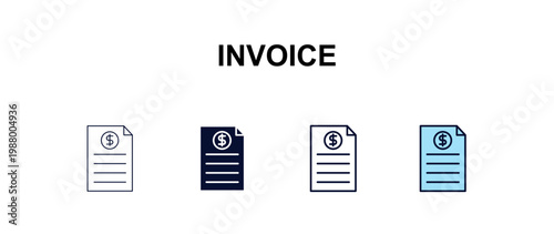 invoice  multi-style outline icon set - cryptocurrency concept. Thin line, regular, filled, colored invoice  icon