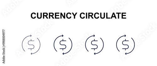 currency circulate  multi-style outline icon set - cryptocurrency concept. Thin line, regular, filled, colored currency circulate  icon