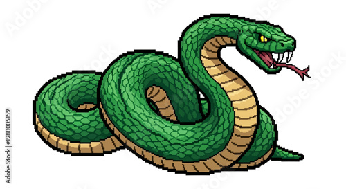 Vibrant Green Serpent Coiled in Threatening Pose.