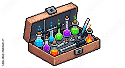 Vintage Science Laboratory Kit with Colorful Potions.