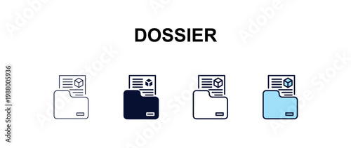 dossier multi-style outline icon set - delivery concept. Thin line, regular, filled, colored dossier icon