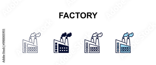 factory multi-style outline icon set - delivery concept. Thin line, regular, filled, colored factory icon