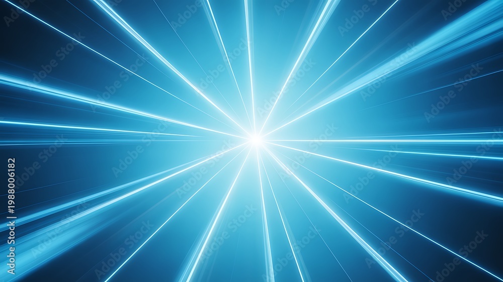 Fototapeta premium A bright light shines with blue rays on a dark background