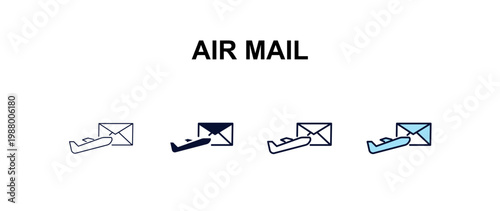 air mail multi-style outline icon set - delivery concept. Thin line, regular, filled, colored air mail icon
