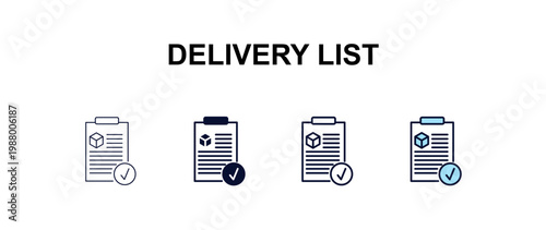delivery list multi-style outline icon set - delivery concept. Thin line, regular, filled, colored delivery list icon