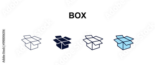 box multi-style outline icon set - delivery concept. Thin line, regular, filled, colored box icon