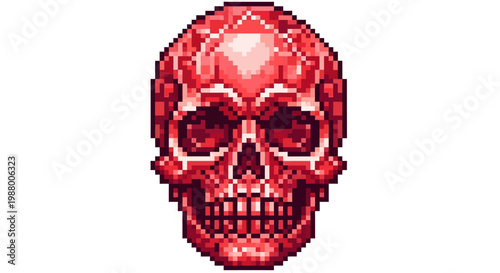 Pixel Art Red Crystal Skull Front View.