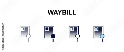 waybill multi-style outline icon set - delivery concept. Thin line, regular, filled, colored waybill icon