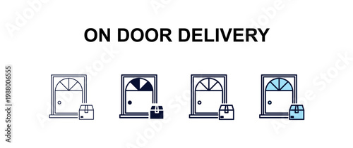 on door delivery multi-style outline icon set - delivery concept. Thin line, regular, filled, colored on door delivery icon