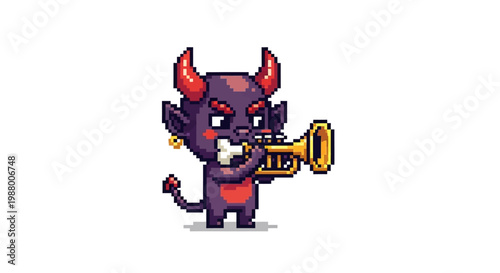 Pixel Art Devil Character Playing a Trumpet.