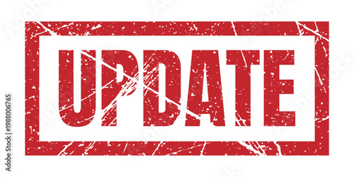 Update red grunge rubber stamp with distressed texture for software revision, news information and version change.