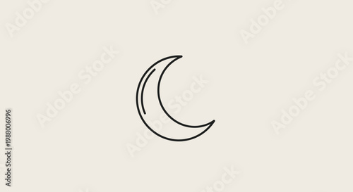 Crescent Moon Line Art Icon. Simple Minimalist Night Sky Symbol for Sleep, Dream, Astrology, or UI Design Element.