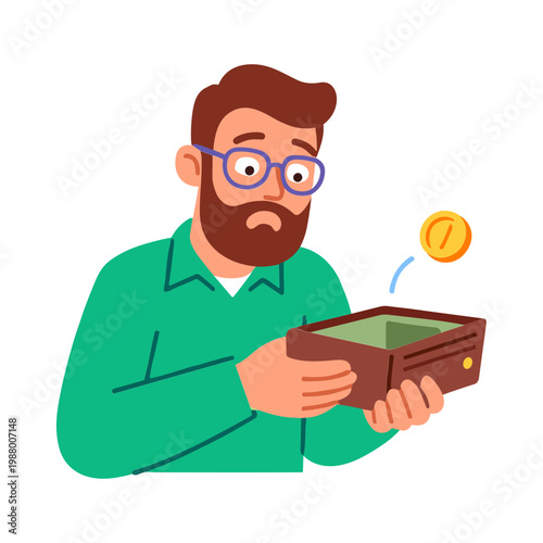 Man throwing coin into piggy bank with surprised expression indoors