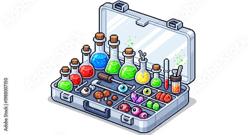 Science Experiment Kit with Colorful Liquids and Tools.