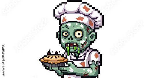 Pixel Art Zombie Chef Holding a Delicious Pie.