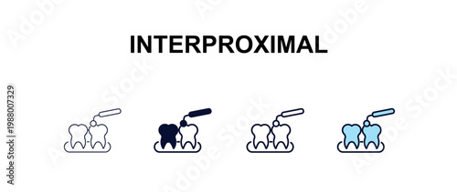 interproximal multi-style outline icon set - dentist concept. Thin line, regular, filled, colored interproximal icon