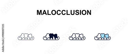 malocclusion multi-style outline icon set - dentist concept. Thin line, regular, filled, colored malocclusion icon
