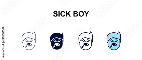 sick boy multi-style outline icon set - dentist concept. Thin line, regular, filled, colored sick boy icon