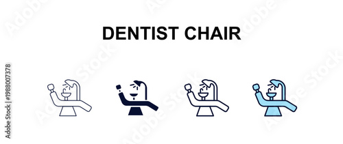 dentist chair multi-style outline icon set - dentist concept. Thin line, regular, filled, colored dentist chair icon