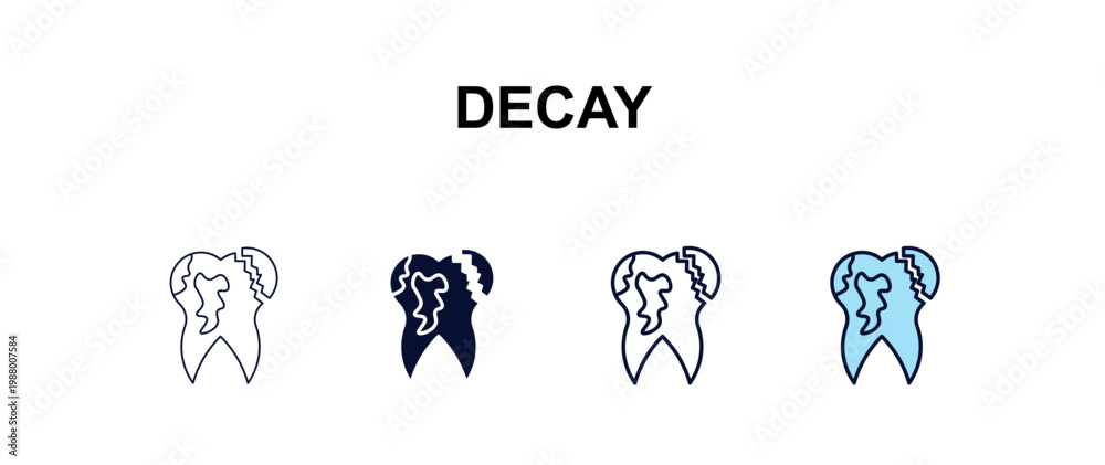 Fototapeta premium decay multi-style outline icon set - dentist concept. Thin line, regular, filled, colored decay icon