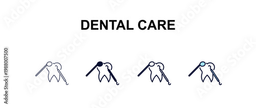 dental care multi-style outline icon set - dentist concept. Thin line, regular, filled, colored dental care icon