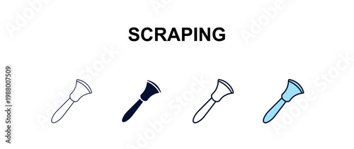 scraping multi-style outline icon set - dentist concept. Thin line, regular, filled, colored scraping icon