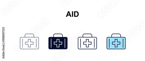 aid multi-style outline icon set - dentist concept. Thin line, regular, filled, colored aid icon