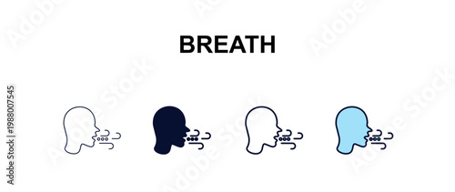 breath multi-style outline icon set - dentist concept. Thin line, regular, filled, colored breath icon