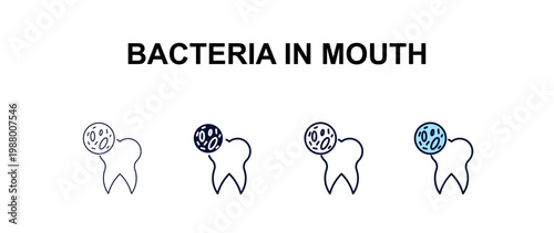bacteria in mouth multi-style outline icon set - dentist concept. Thin line, regular, filled, colored bacteria in mouth icon