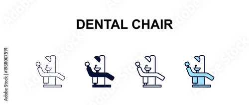 dental chair multi-style outline icon set - dentist concept. Thin line, regular, filled, colored dental chair icon