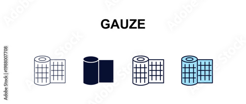 gauze multi-style outline icon set - dentist concept. Thin line, regular, filled, colored gauze icon