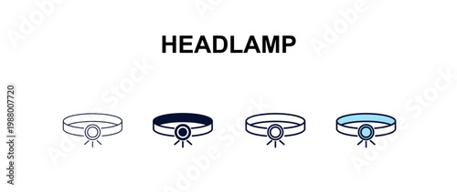 headlamp multi-style outline icon set - dentist concept. Thin line, regular, filled, colored headlamp icon