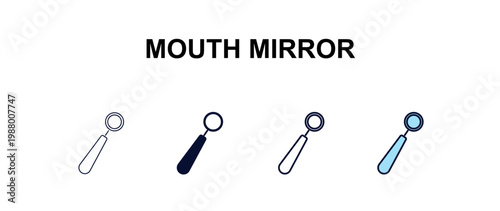 mouth mirror multi-style outline icon set - dentist concept. Thin line, regular, filled, colored mouth mirror icon