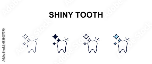 shiny tooth multi-style outline icon set - dentist concept. Thin line, regular, filled, colored shiny tooth icon